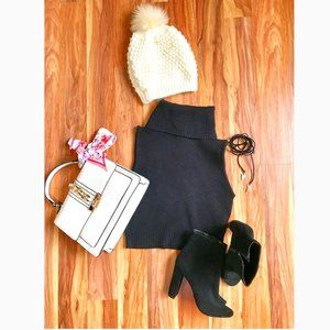 Turtleneck Sleeveless Black Crop Top